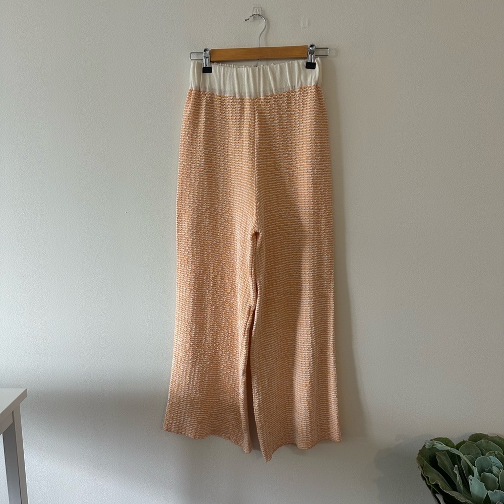 Rus Yoake Pant Cantaloupe Knit High Rise Waisted Wide Leg S Organic Cotton